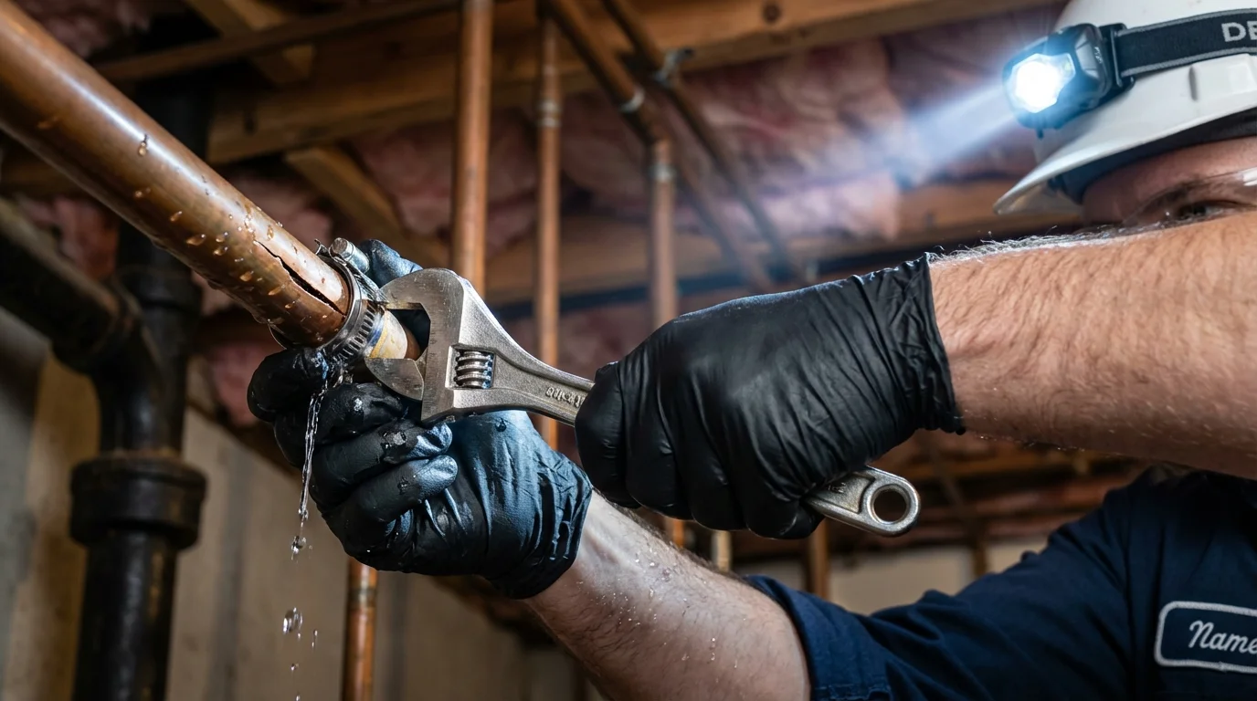 Emergency pipe clamp repair being performed by a Johns Plumbing LLC plumber in Boqueron